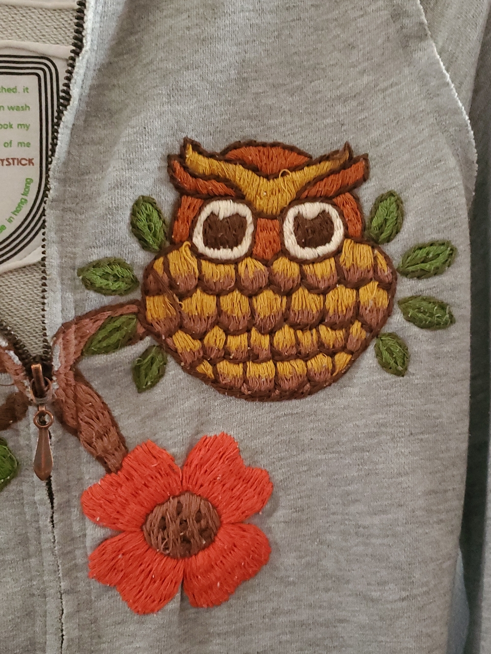 Joystick by Johnny Was Zip-Up Hoodie with Colorful Floral & Owl Appliqué Sz Sm - Picture 3 of 12